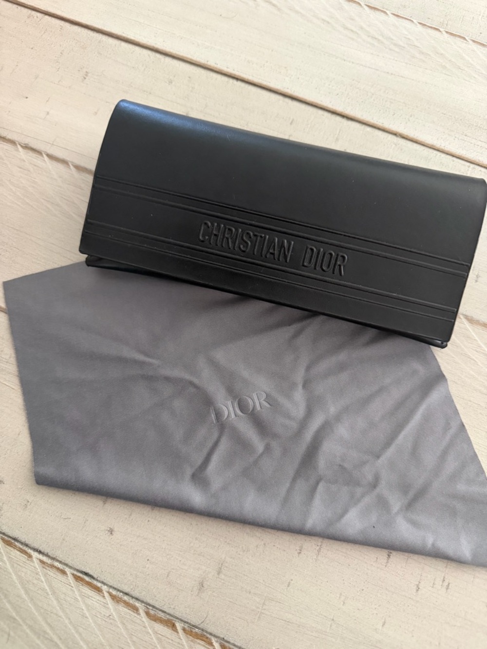 Dior Black Sunglasses Case with Embossed CHRISTIAN DIOR Logo and cloth